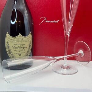 Baccarat Dom Perignon Flute Champagne Glasses Pair Crystal France